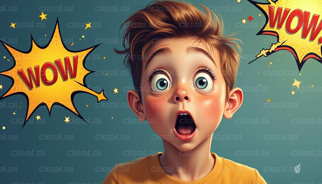 Astonished Boy in Comic Style Artwork