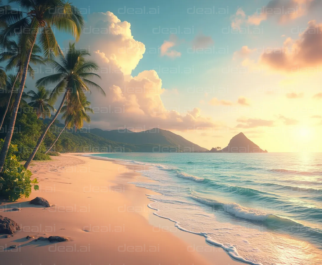 "Tranquil Tropical Beach Sunset"