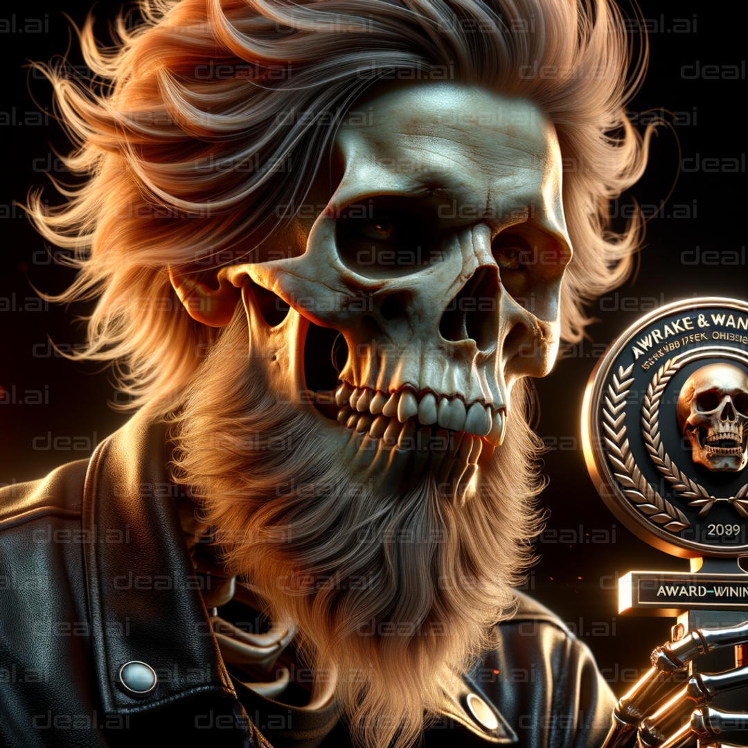 "Skull with Award and Flowing Hair"