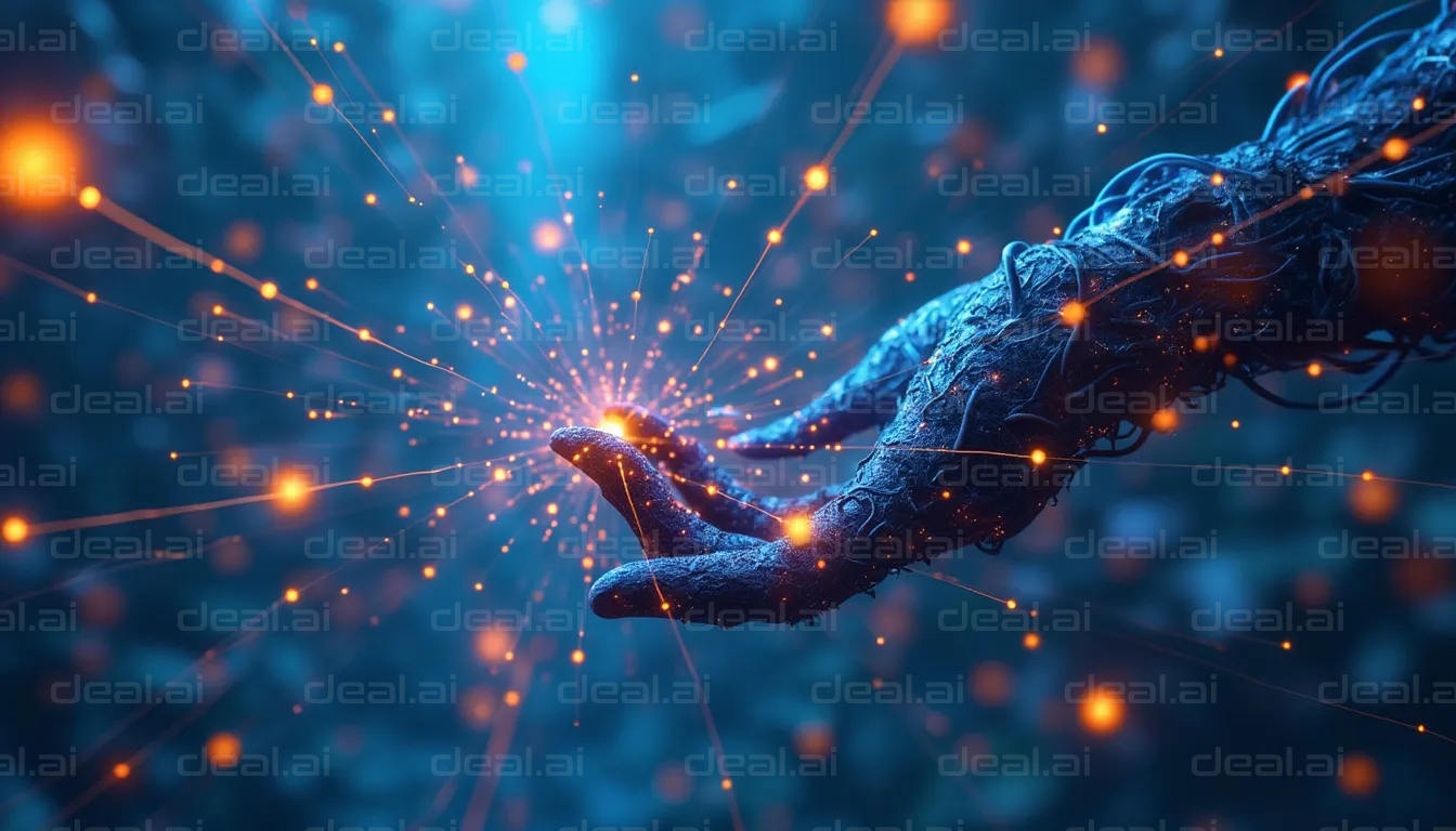 "Digital Hand with Glowing Sparks"