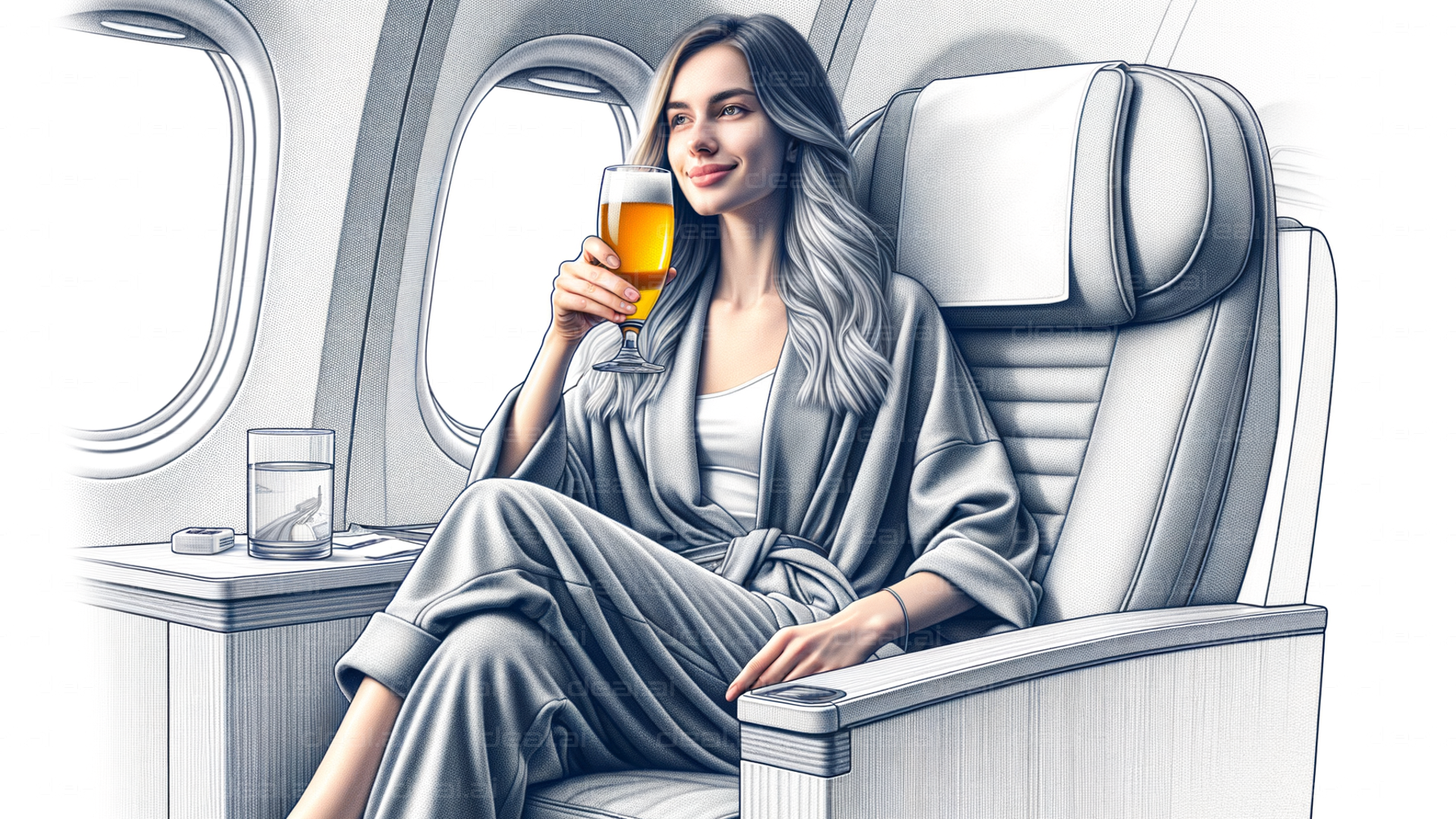 Relaxing in First Class with a Drink