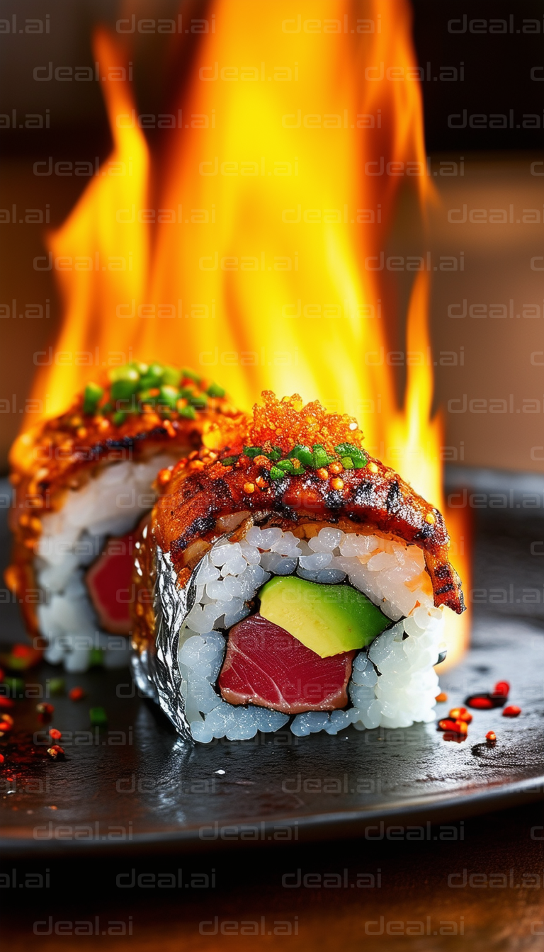 "Fiery Sushi Roll Delight"