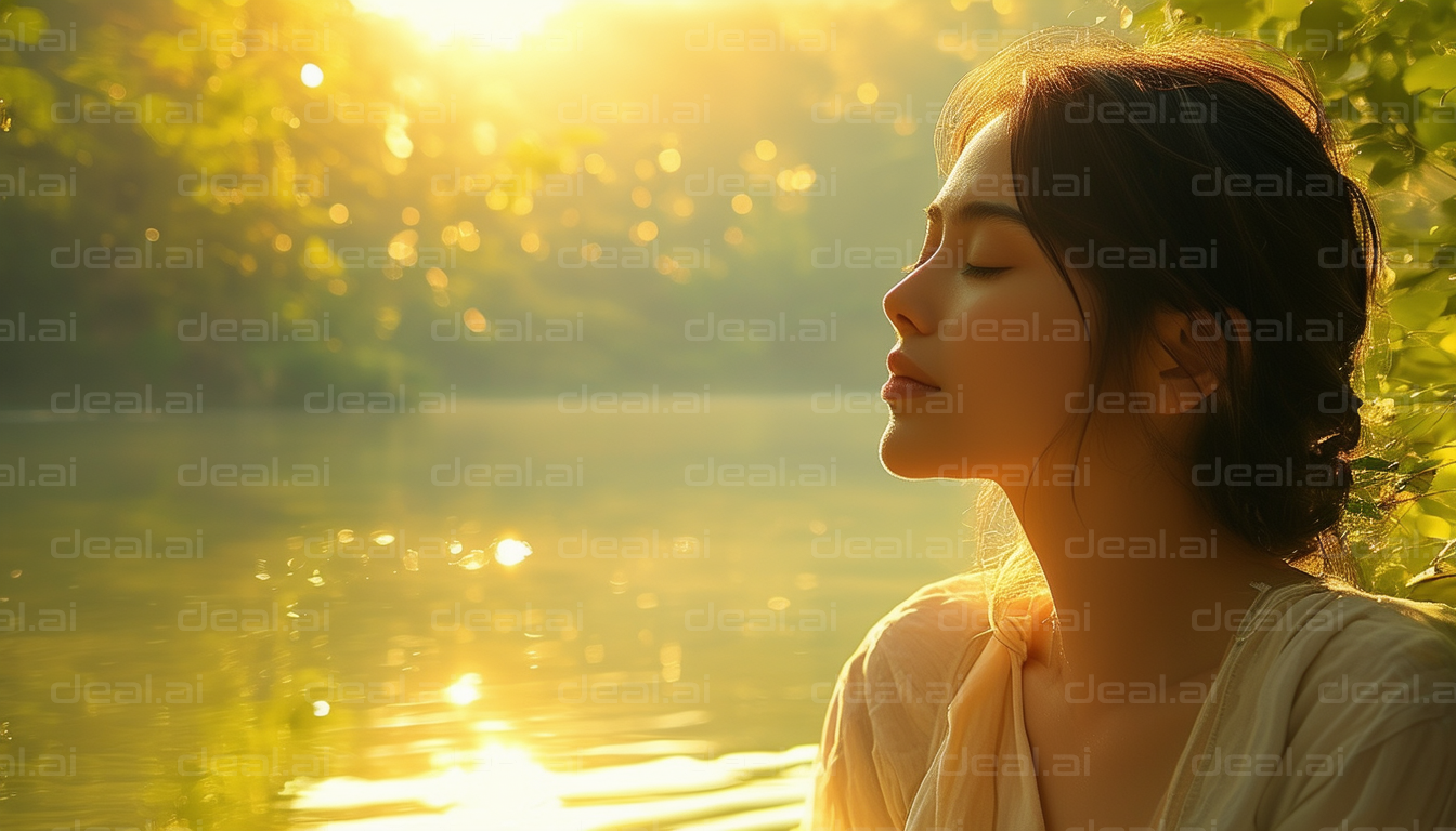 Serene Woman Meditating in Nature's Glow