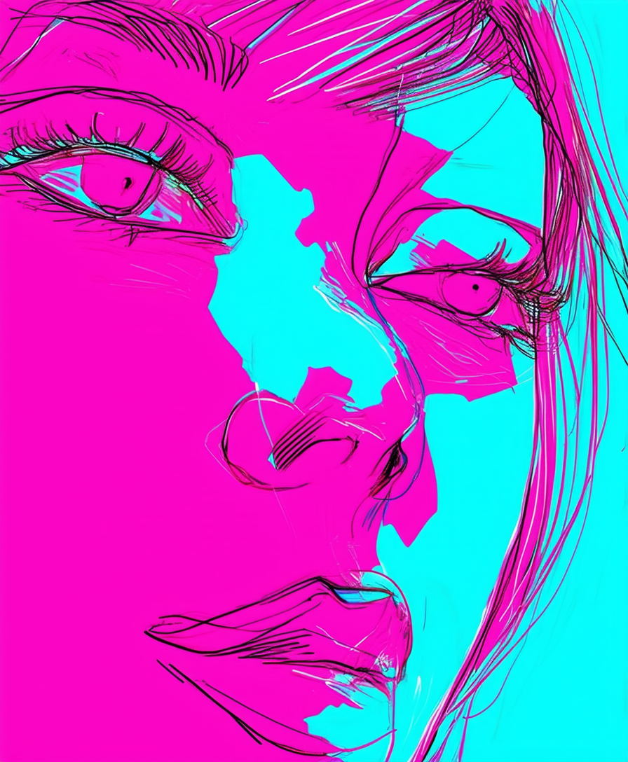 Neon Portrait Art in Pink and Blue