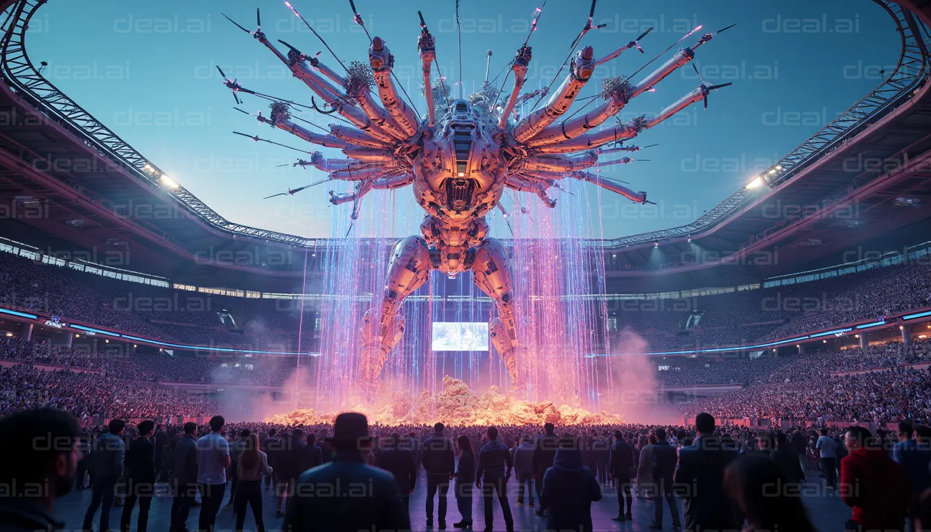 "Giant Robot Performance in Stadium"