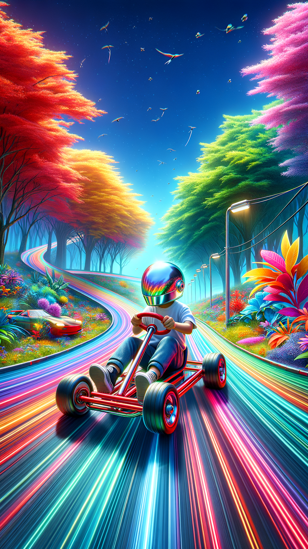 Neon Kart Racer in Colorful Wonderland