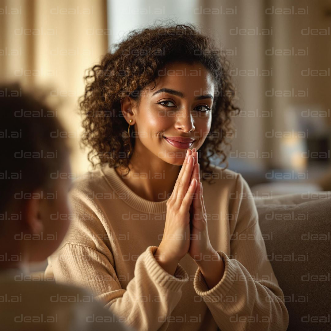 "Warm Smile and Curly Hair Moment"