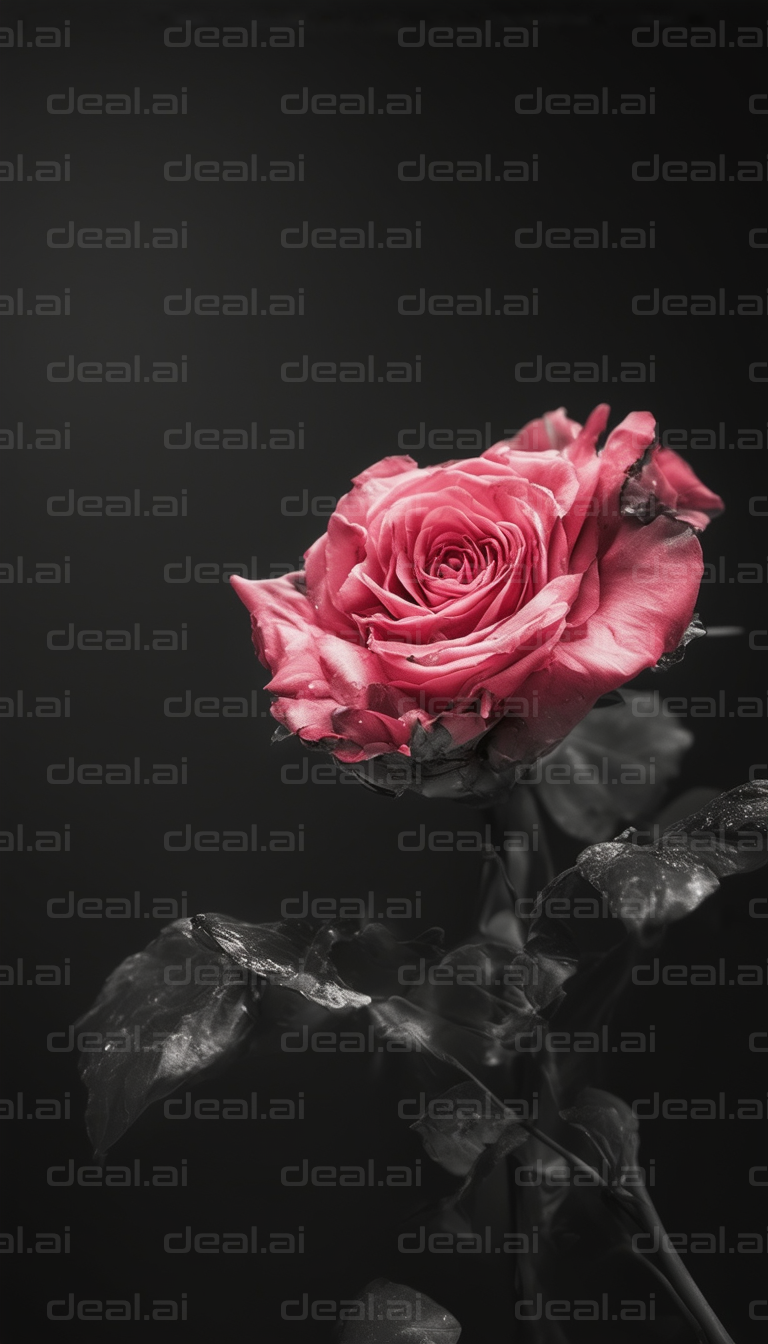 "Elegant Pink Rose in Black and White"