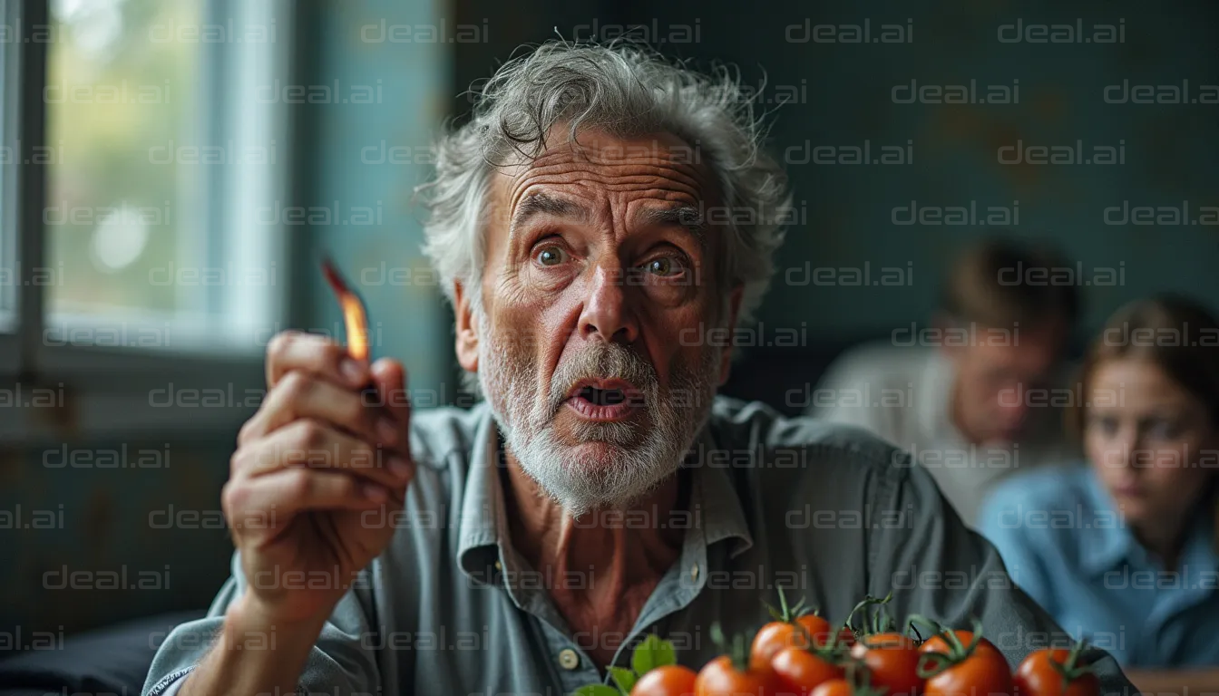 Elderly Man with Tomatoes and Pepper