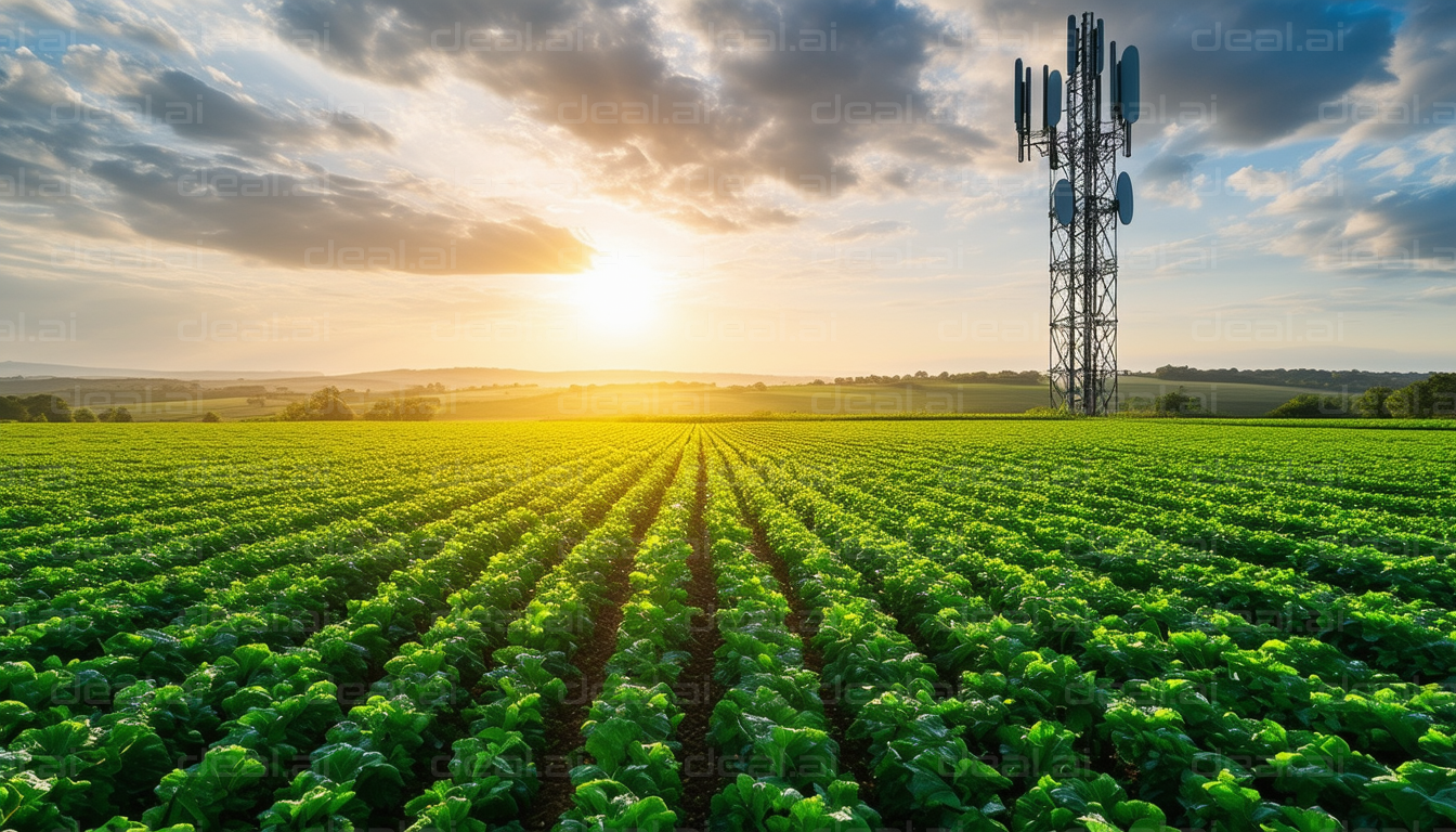 Sunrise Over Field with Cell Tower