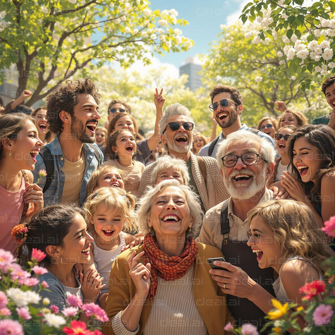 Joyful Gathering in Blooming Garden