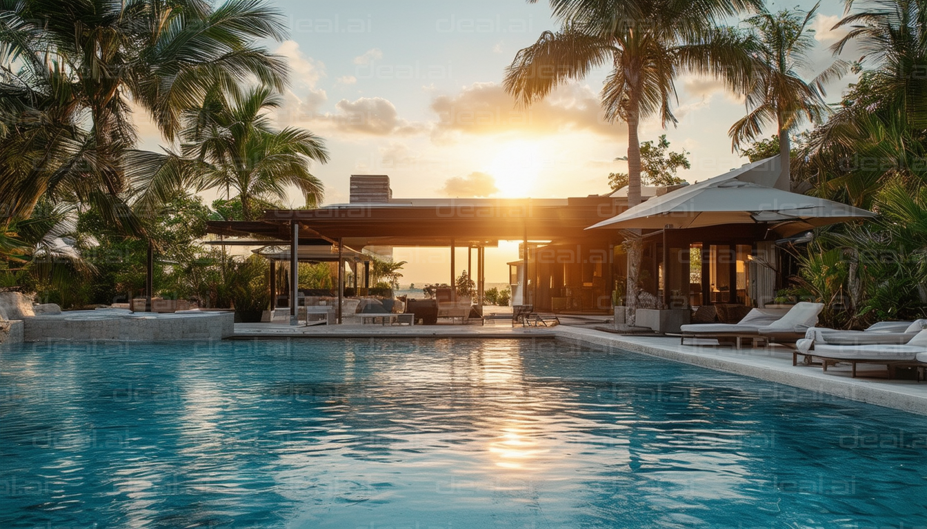 Tropical Poolside Sunset Retreat