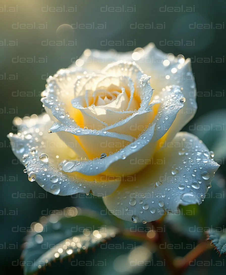 "Dew-Kissed White Rose in Morning Light"