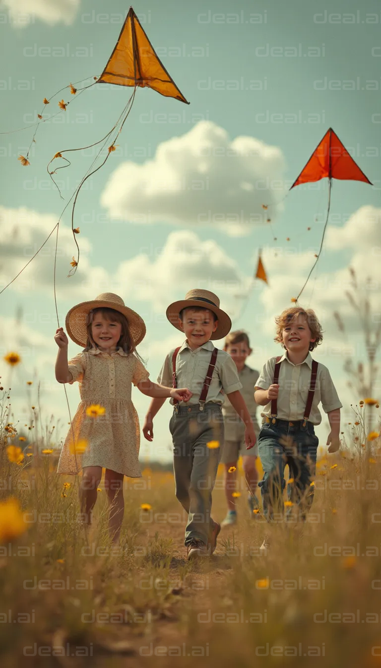 "Children Flying Kites on a Sunny Day"