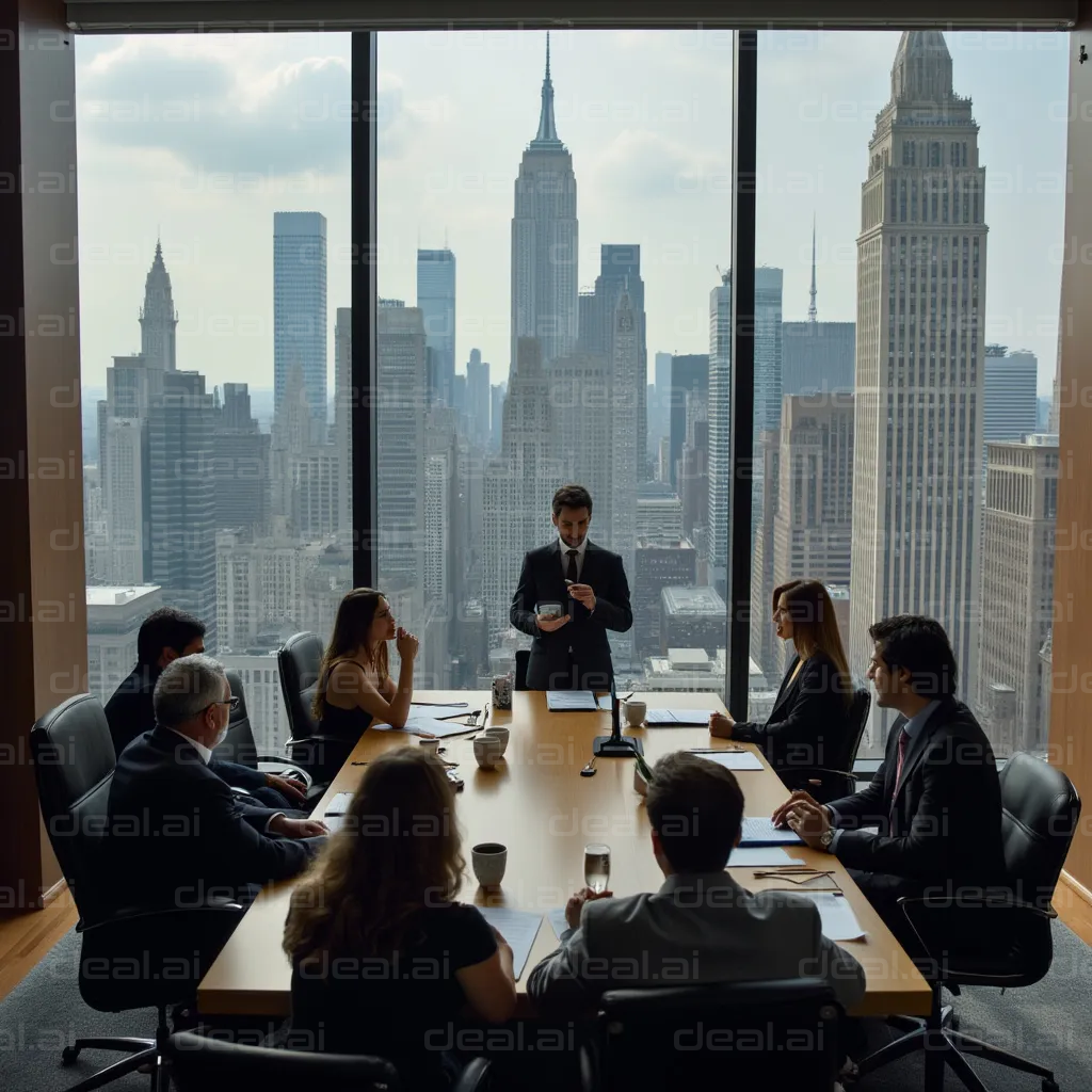 Corporate Meeting with City Skyline View