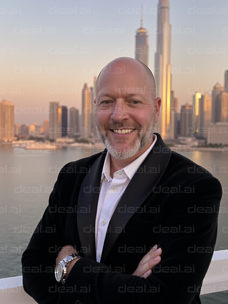 Man Smiling in Dubai Skyline