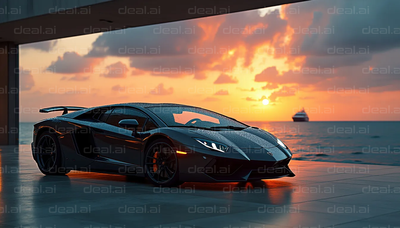 Luxury Car at Sunset by the Sea