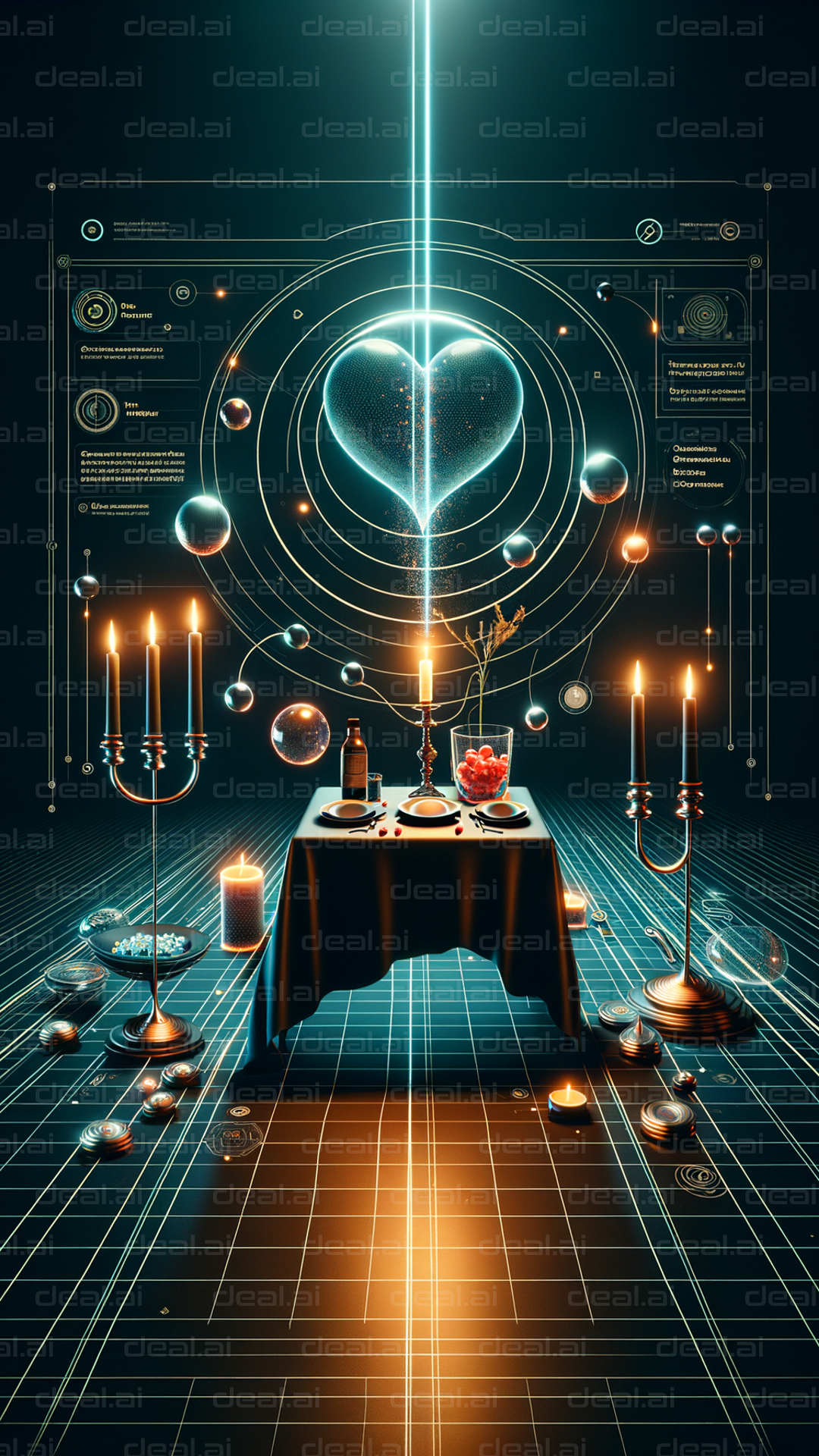 "Futuristic Candlelit Dinner Scene"