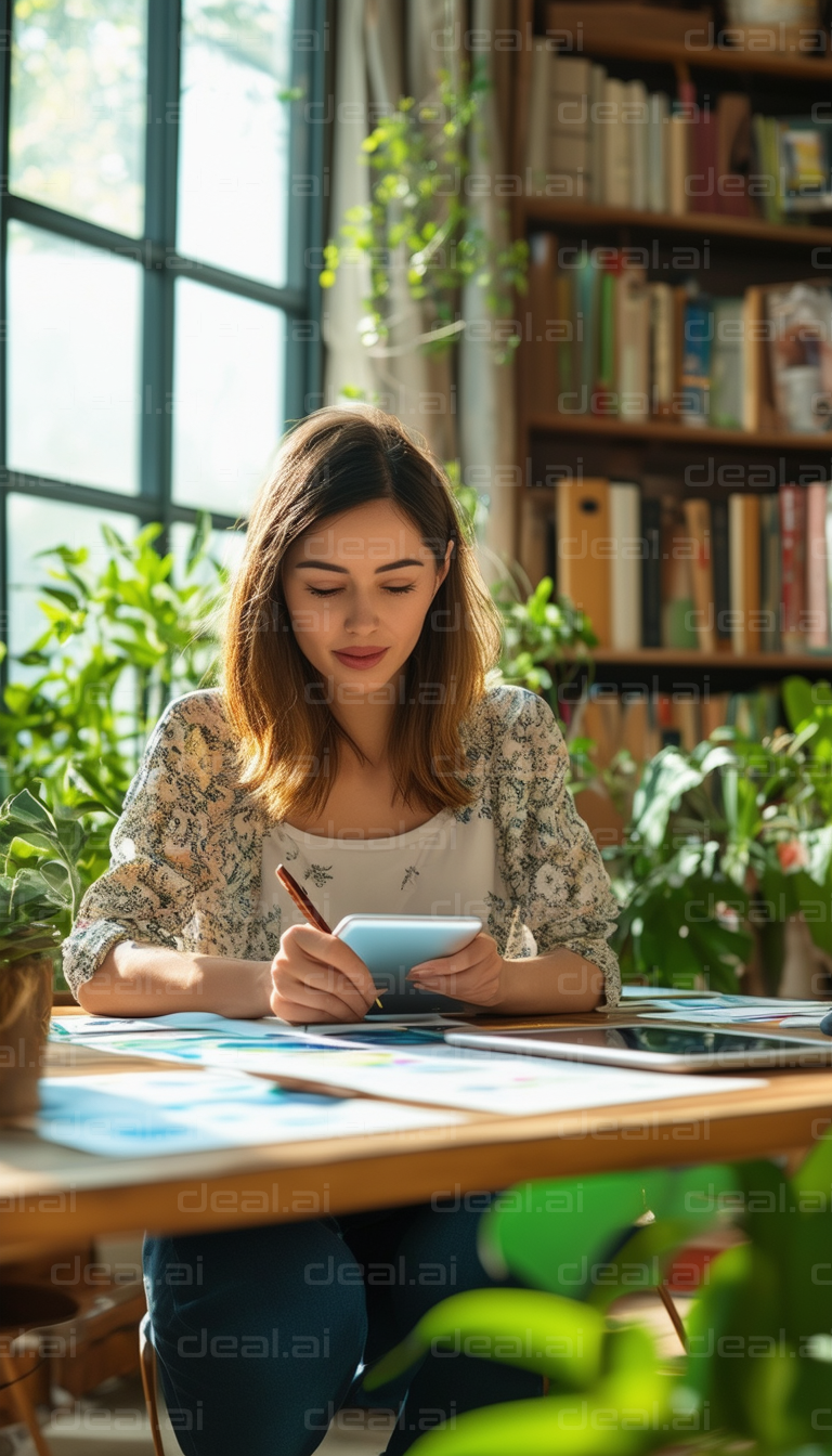 Creative Work in a Cozy Library