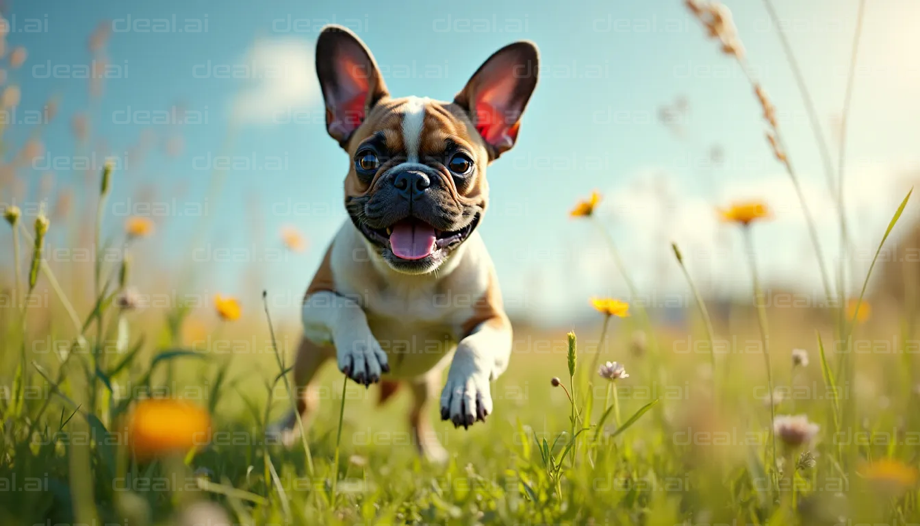 Joyful Puppy Leaping Through Flowers