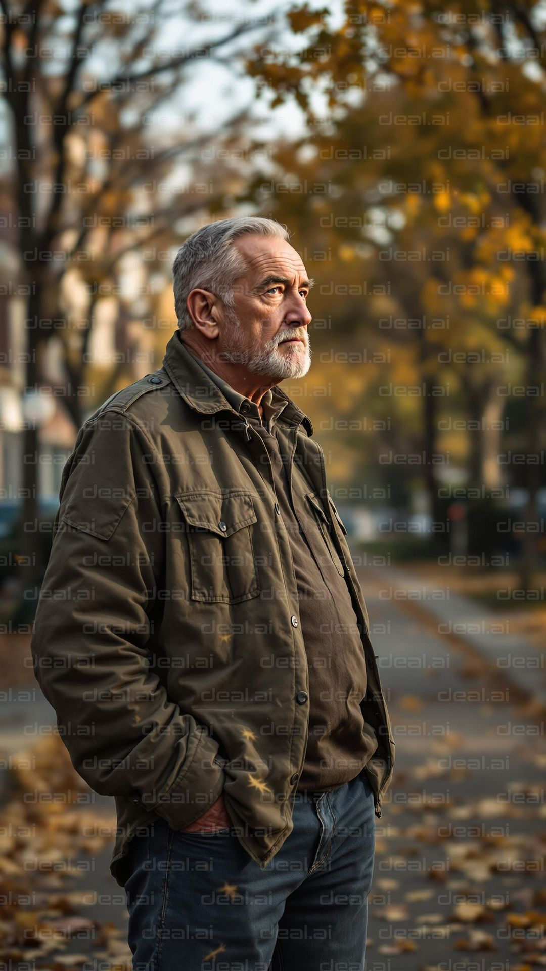 Man Reflecting on Autumn Pathway
