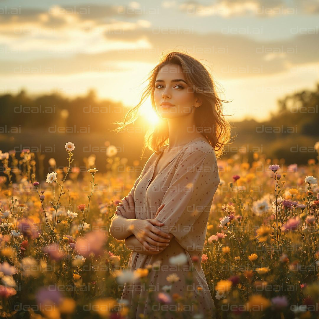 "Golden Hour in Blooming Fields"