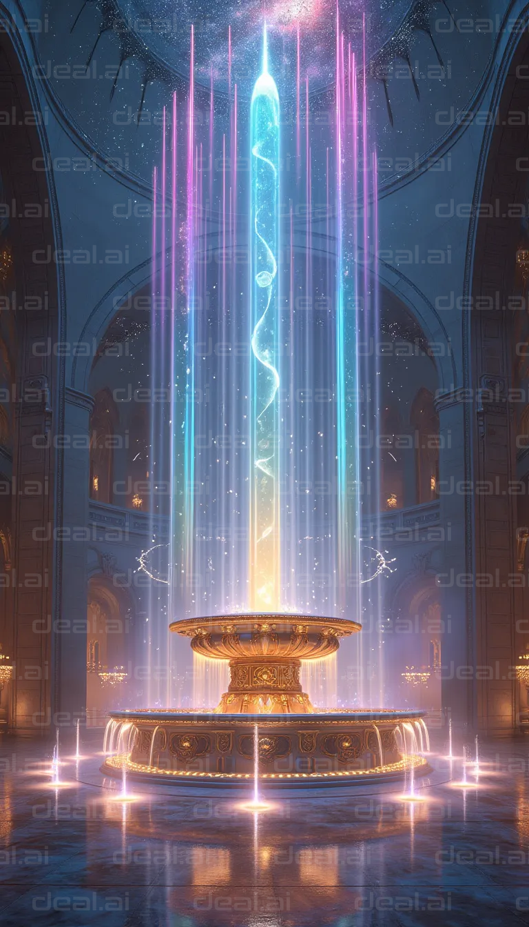 "Magical Light Fountain in Grand Hall"