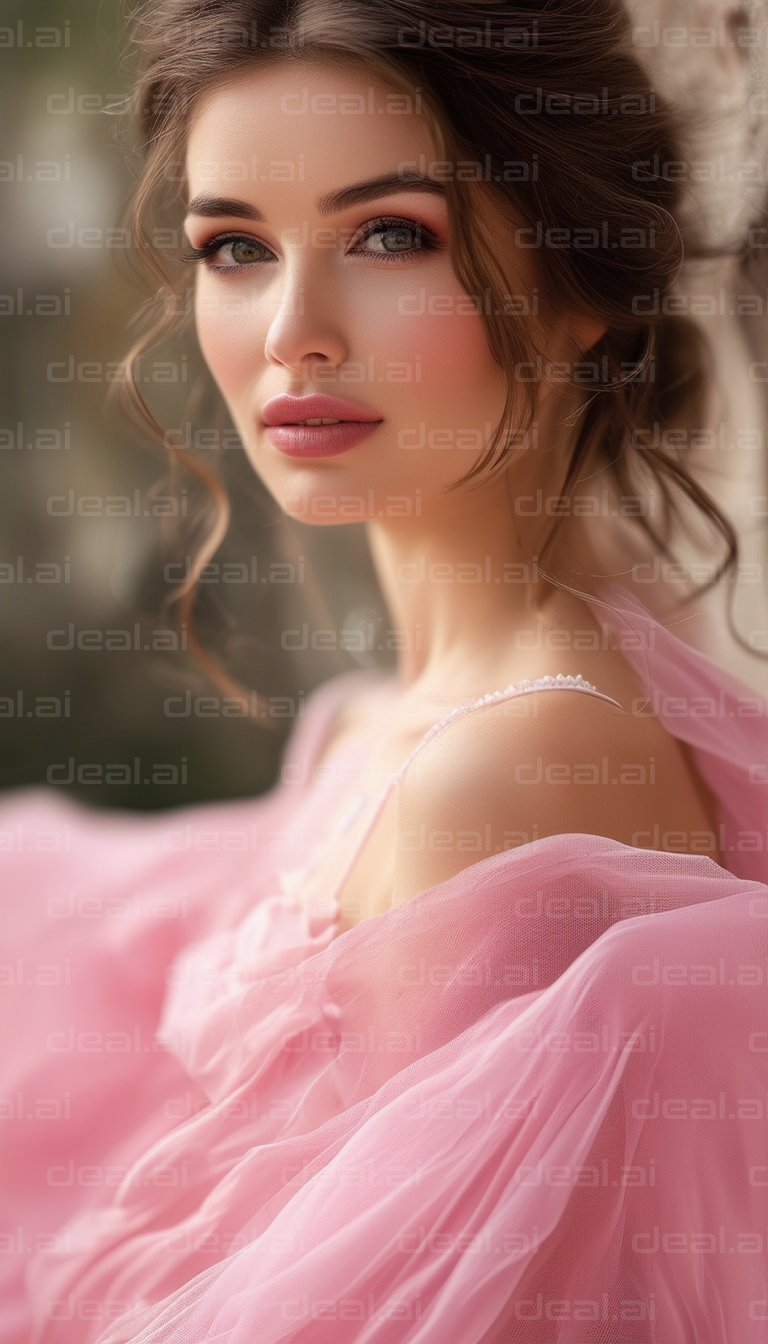 "Elegant Woman in Pink Gown"