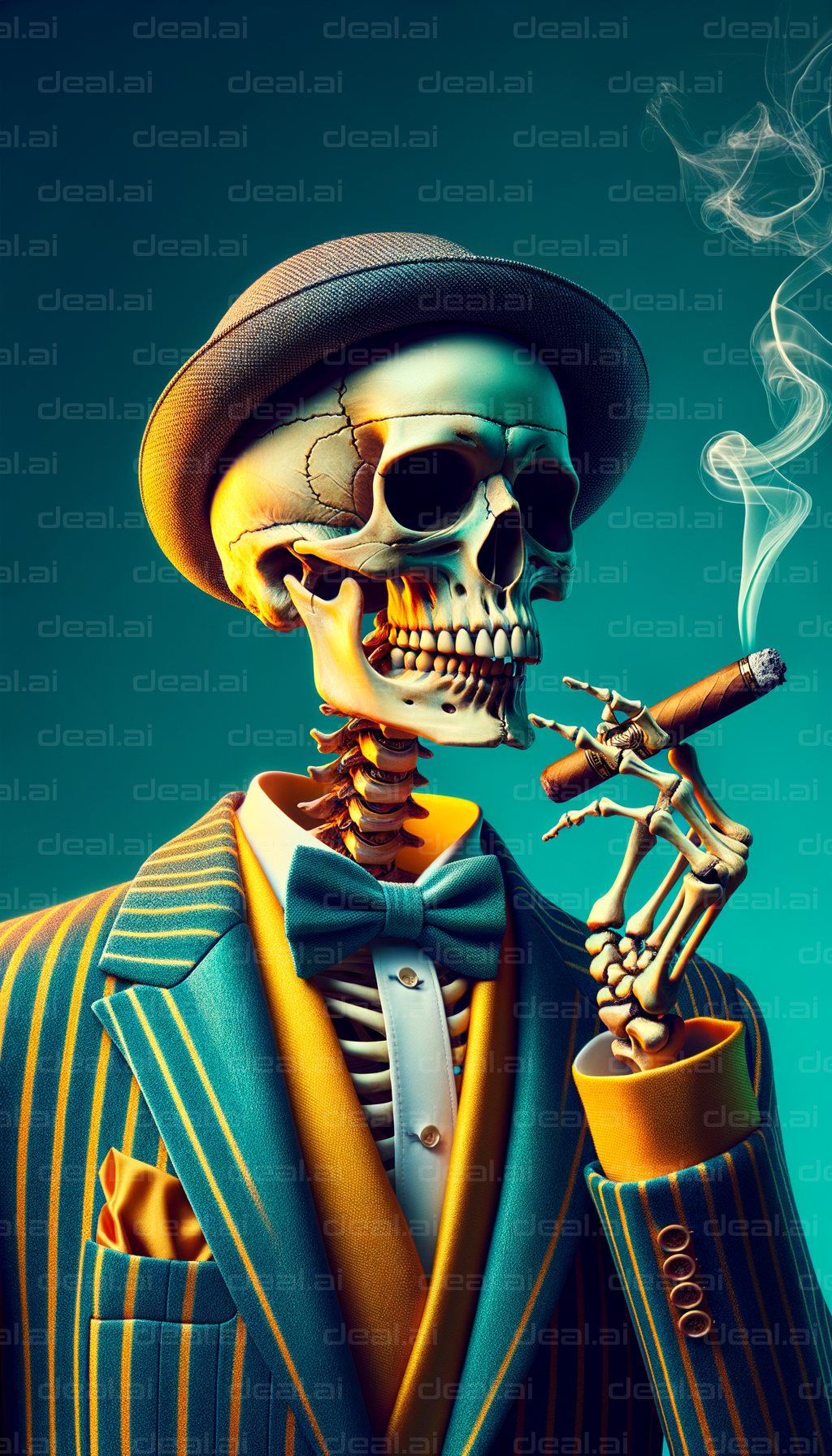 "Dapper Skeleton Smoking Cigar"