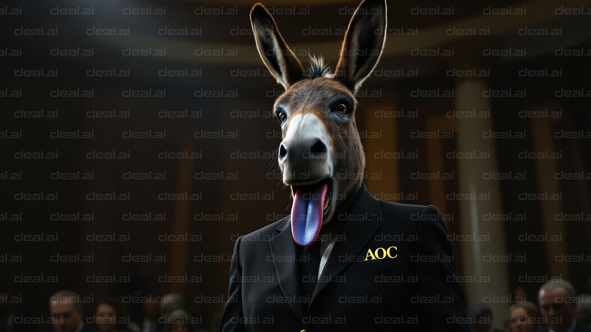 "Surreal Donkey in Suit Scene"