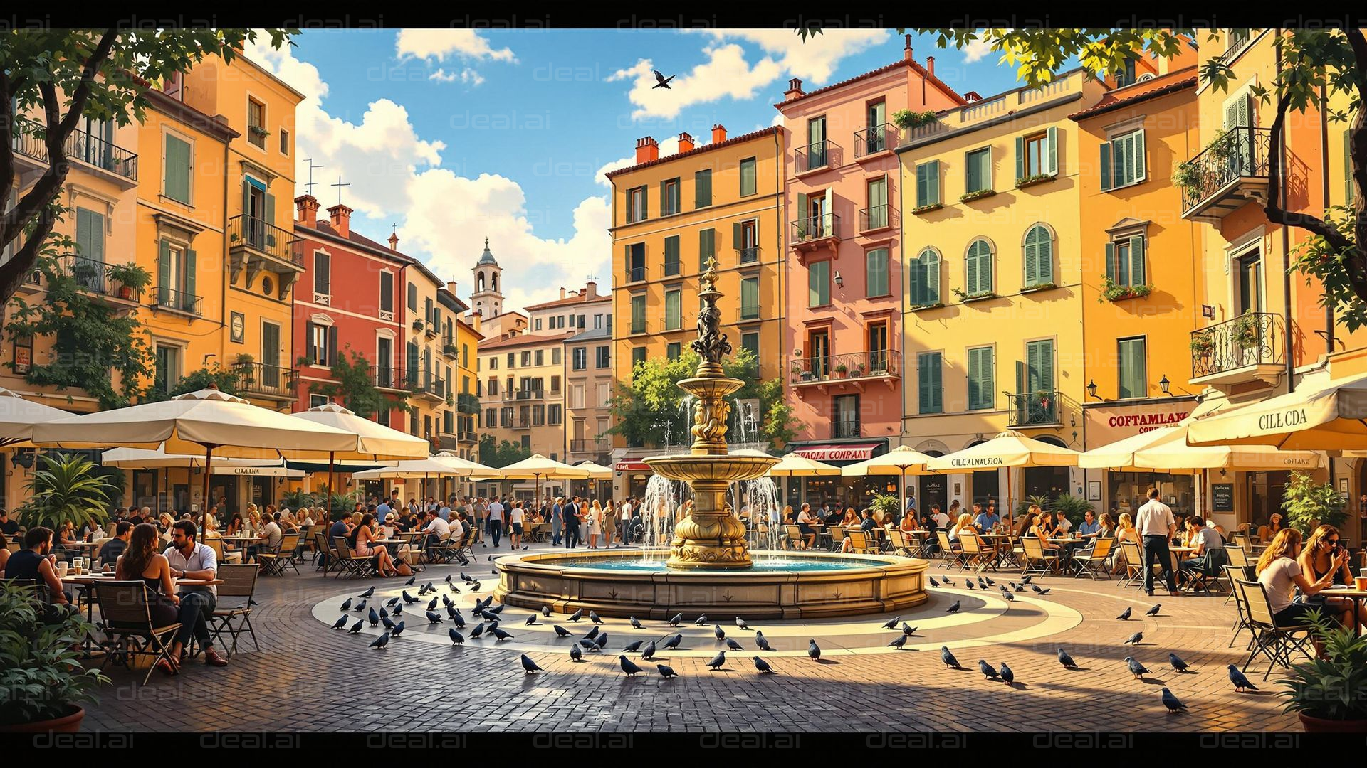 Vibrant European Plaza Scene
