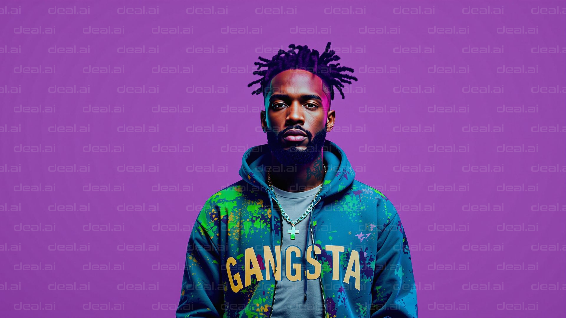 Bold Streetwear Against Purple Backdrop
