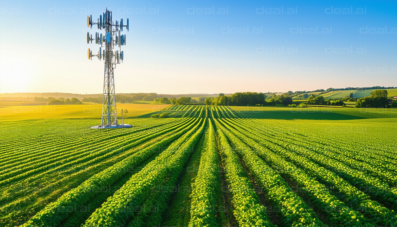 Cell Tower in a Green Rural Field