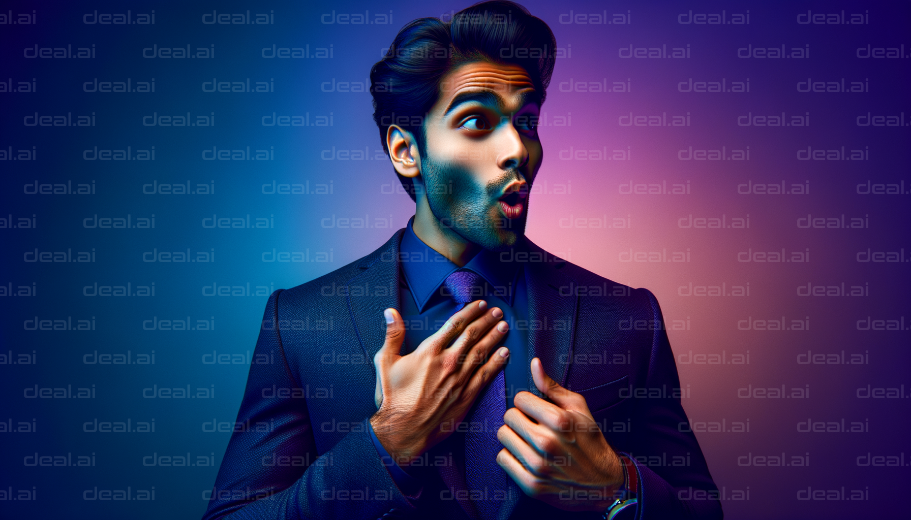 Surprised Man in Suit with Colorful Background