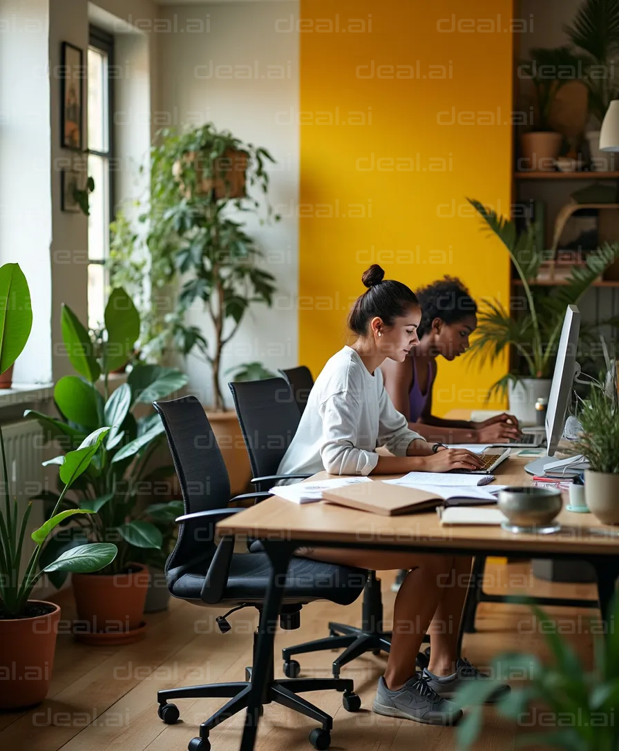 "Focused Work in Cozy Green Office Space"