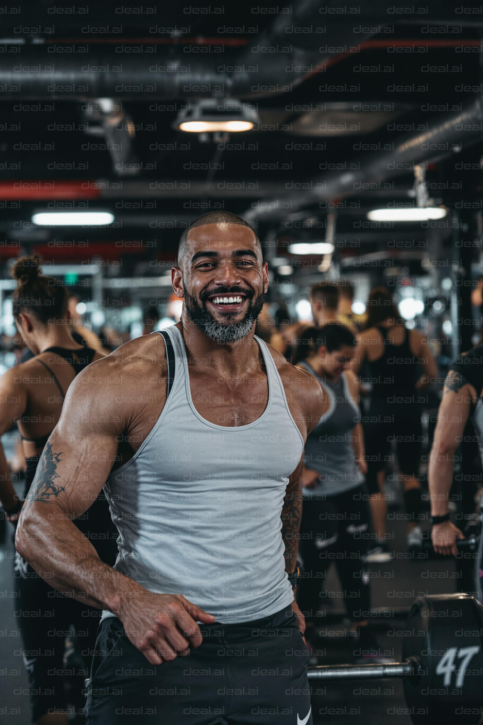 Happy Gym Enthusiast Lifts Weights