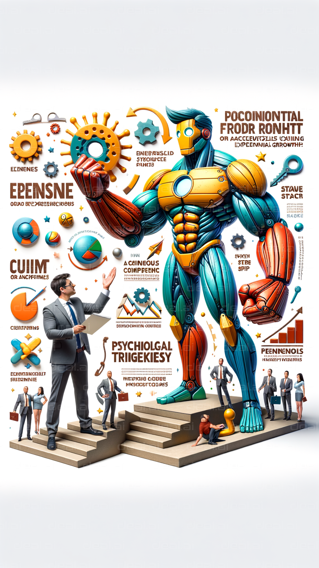 "Businessman with Robot and Infographics"