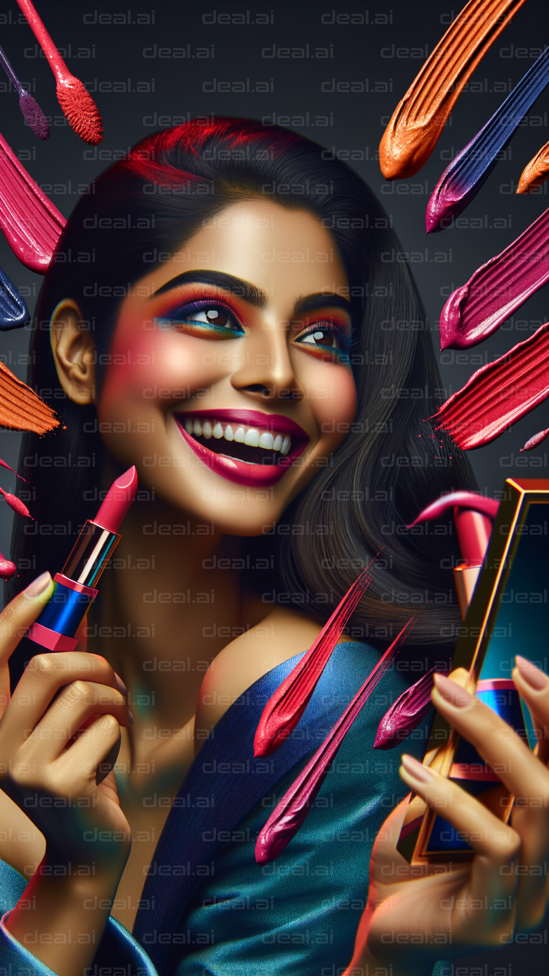 "Vibrant Beauty: Lipstick & Joyful Smile"