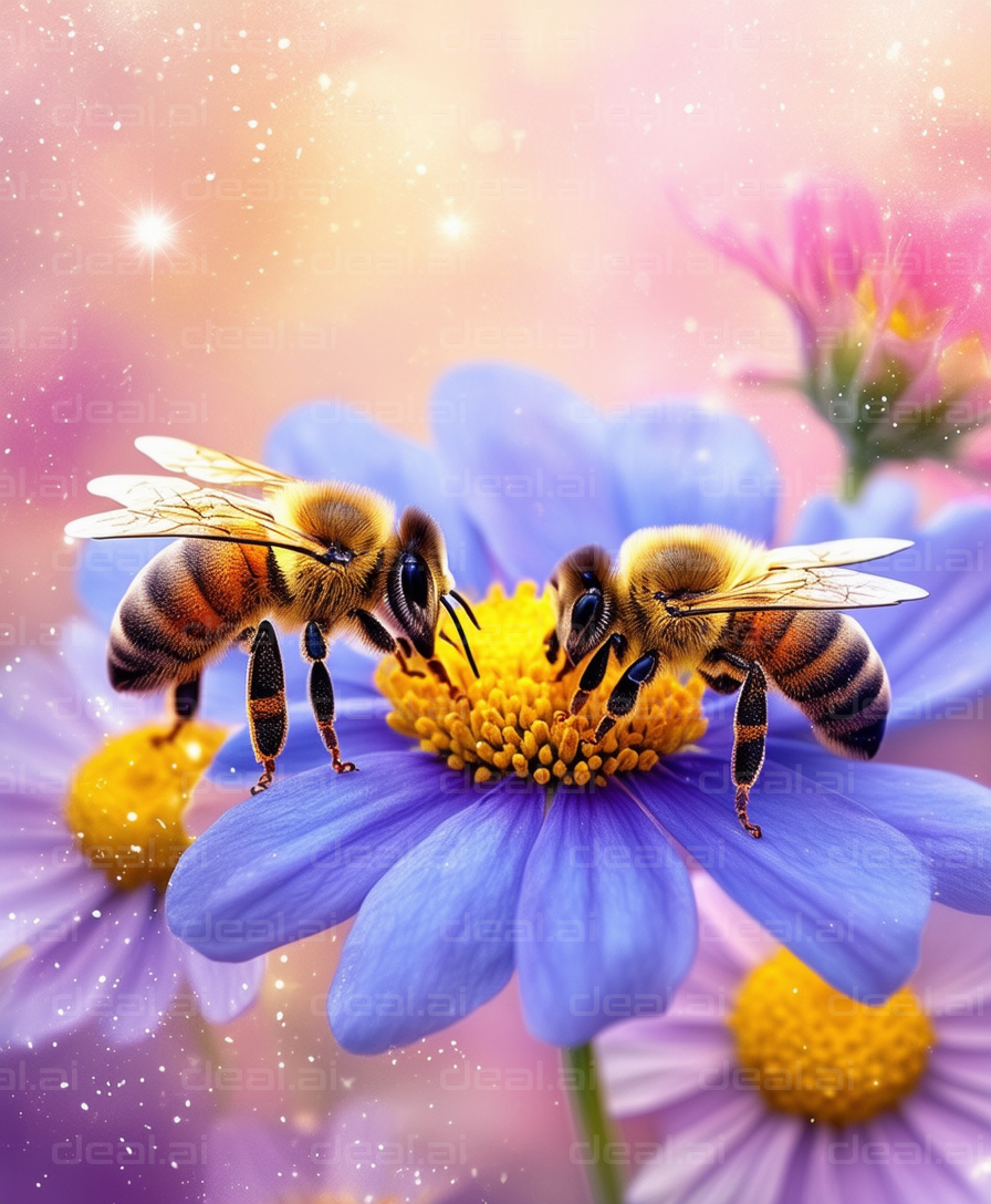 Bees Pollinating a Purple Flower