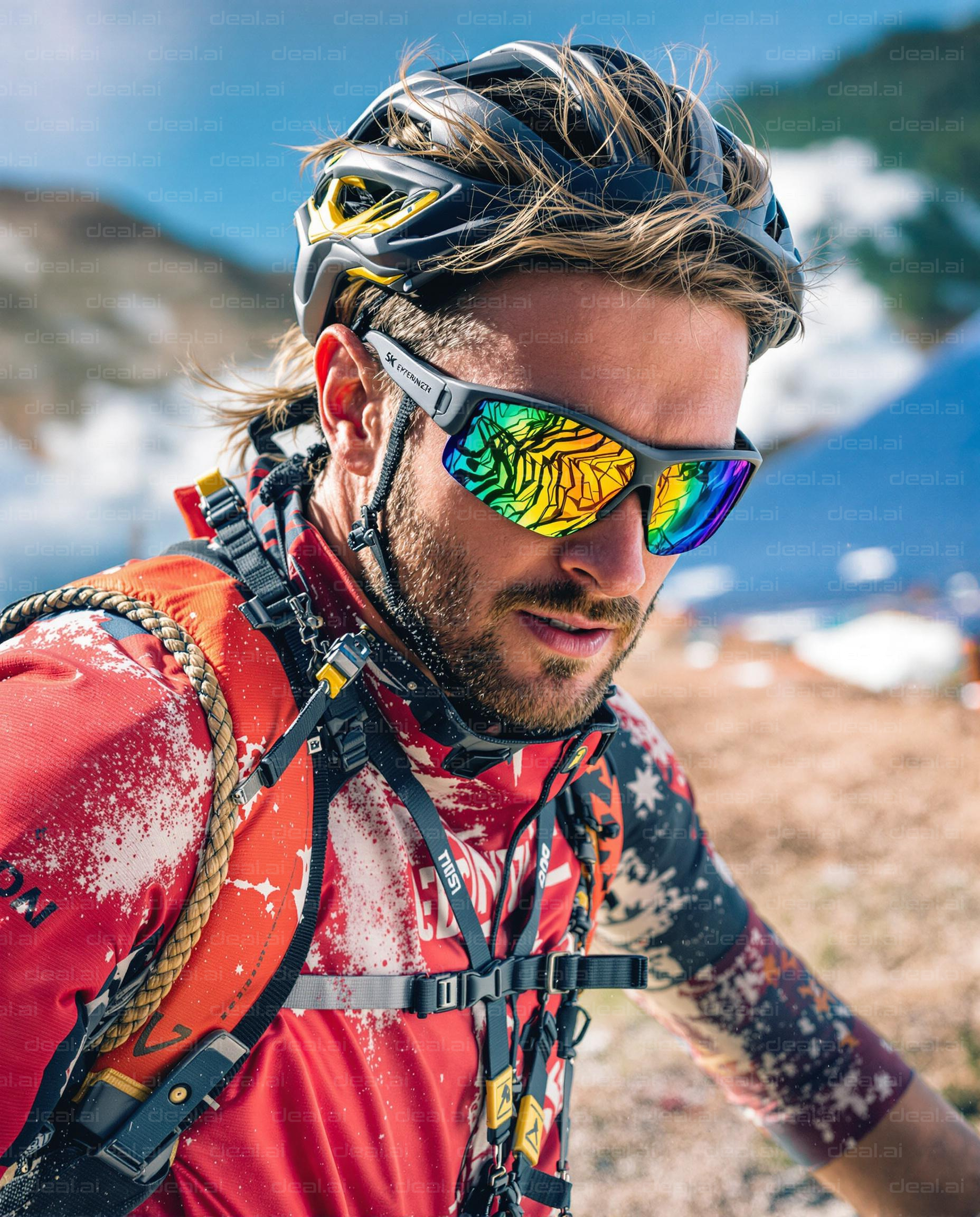 Mountain Biker in Vibrant Gear