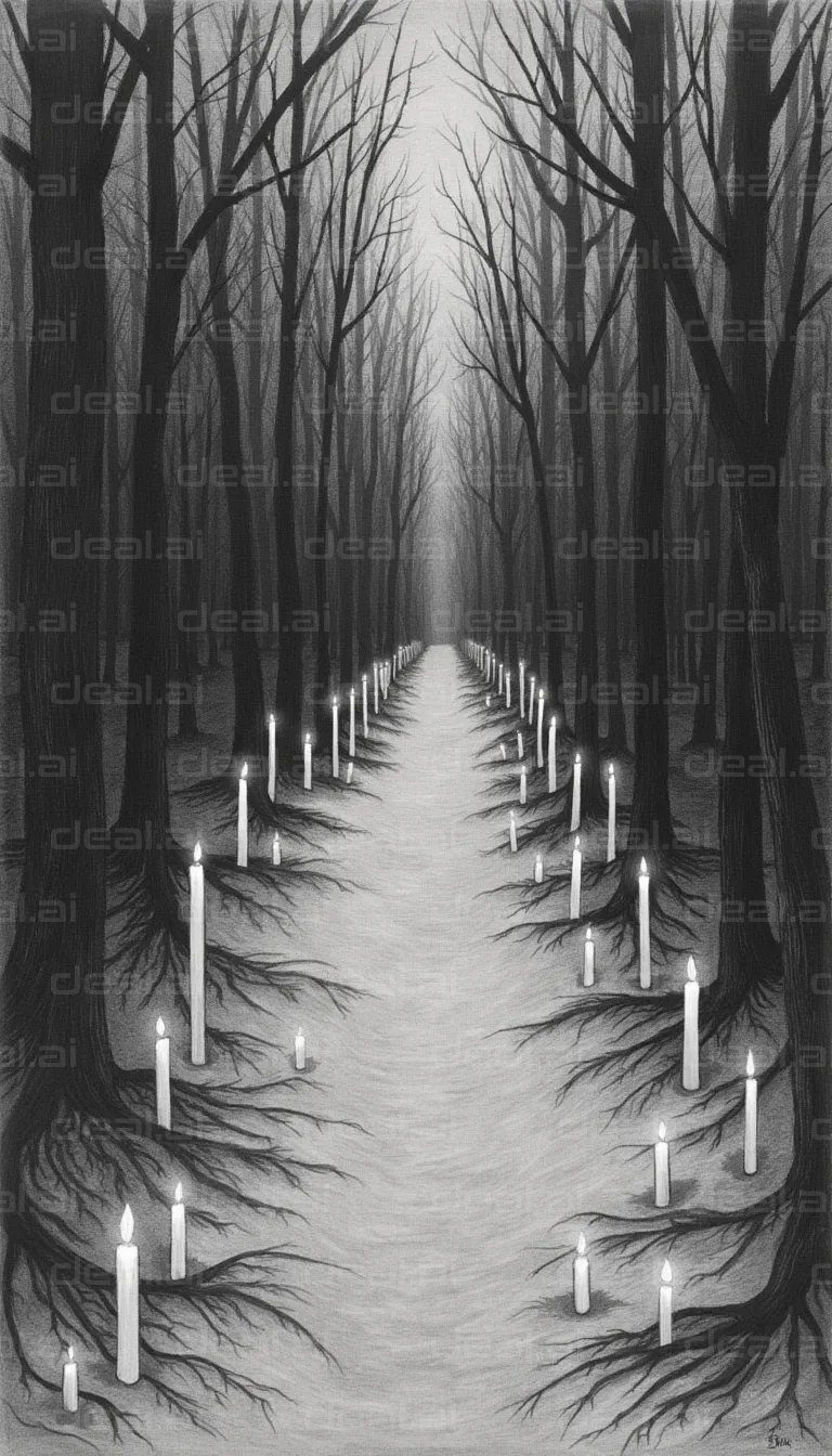 "Candlelit Path through the Dark Forest"