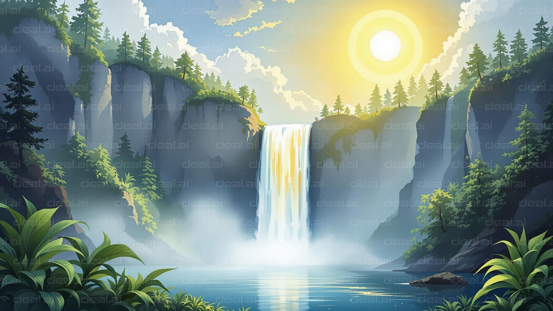 Sunny Waterfall Paradise