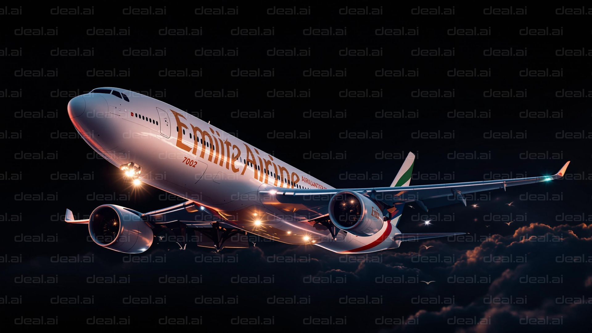 Airplane Soars into the Night Sky