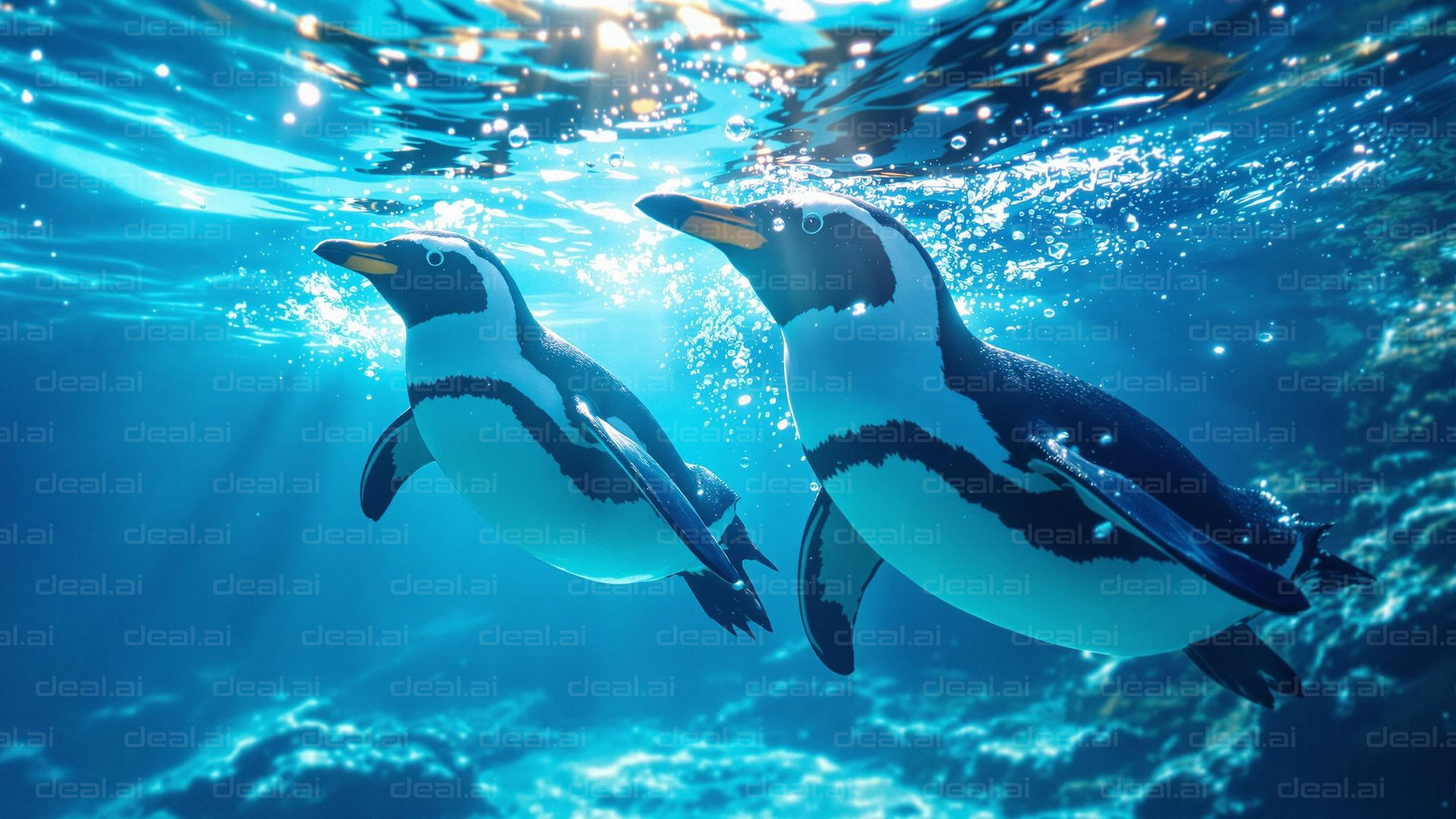 "Penguins Glide Underwater"