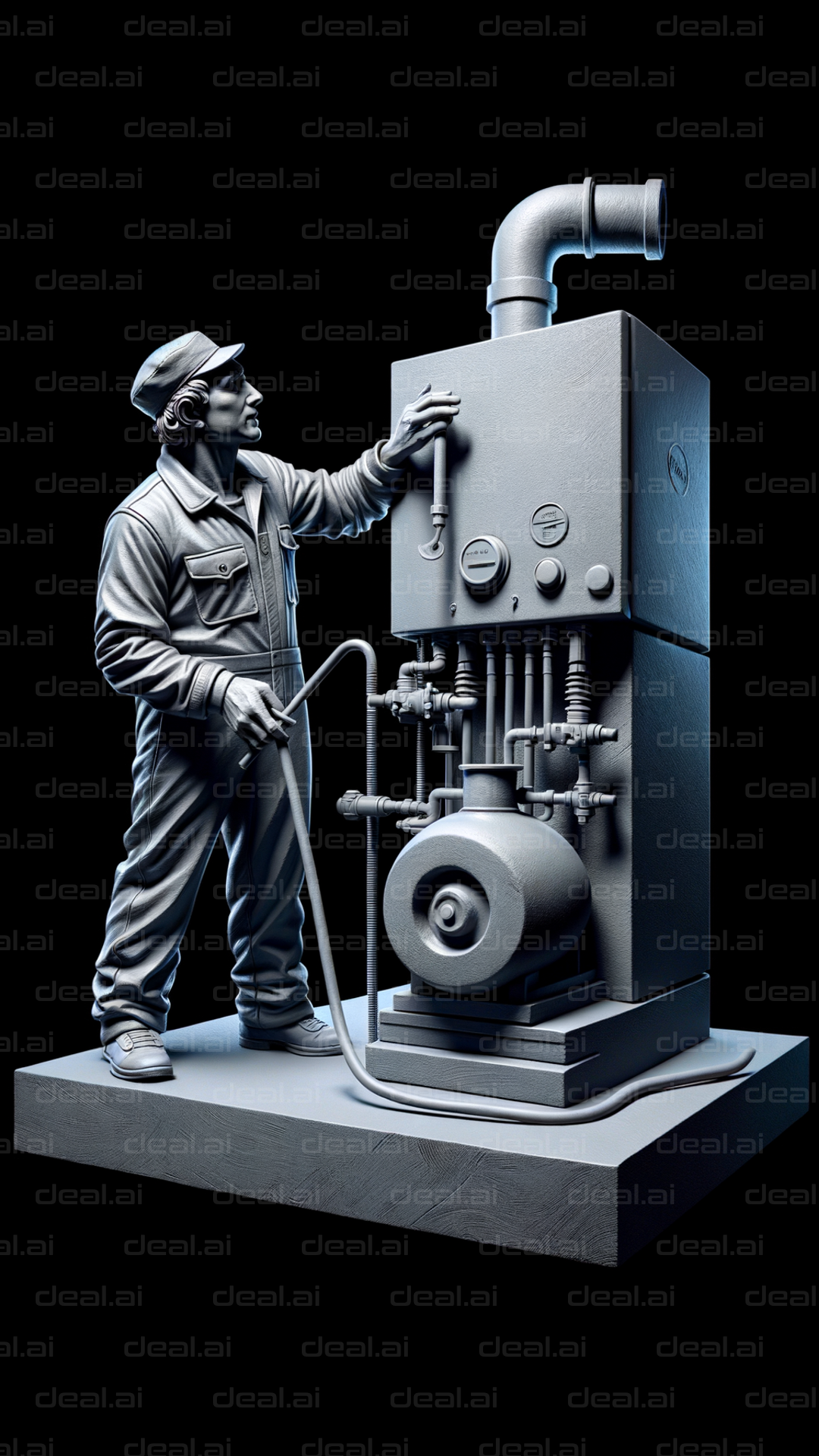 Statue of Worker with Industrial Machine