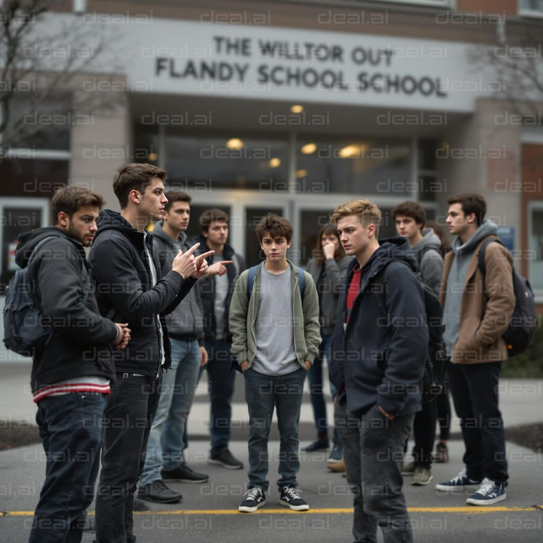 Group Chat Outside School Building