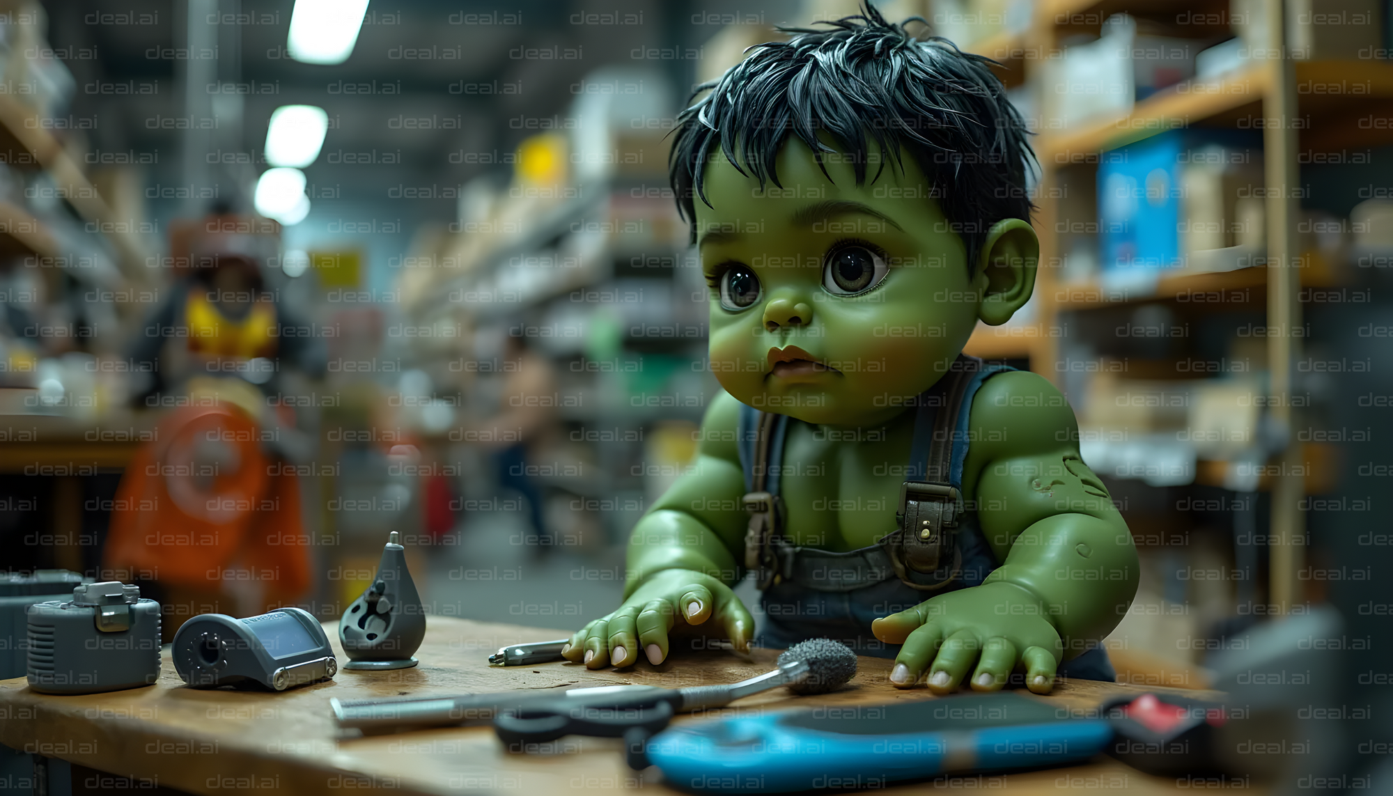 Little Green Engineer at Workbench