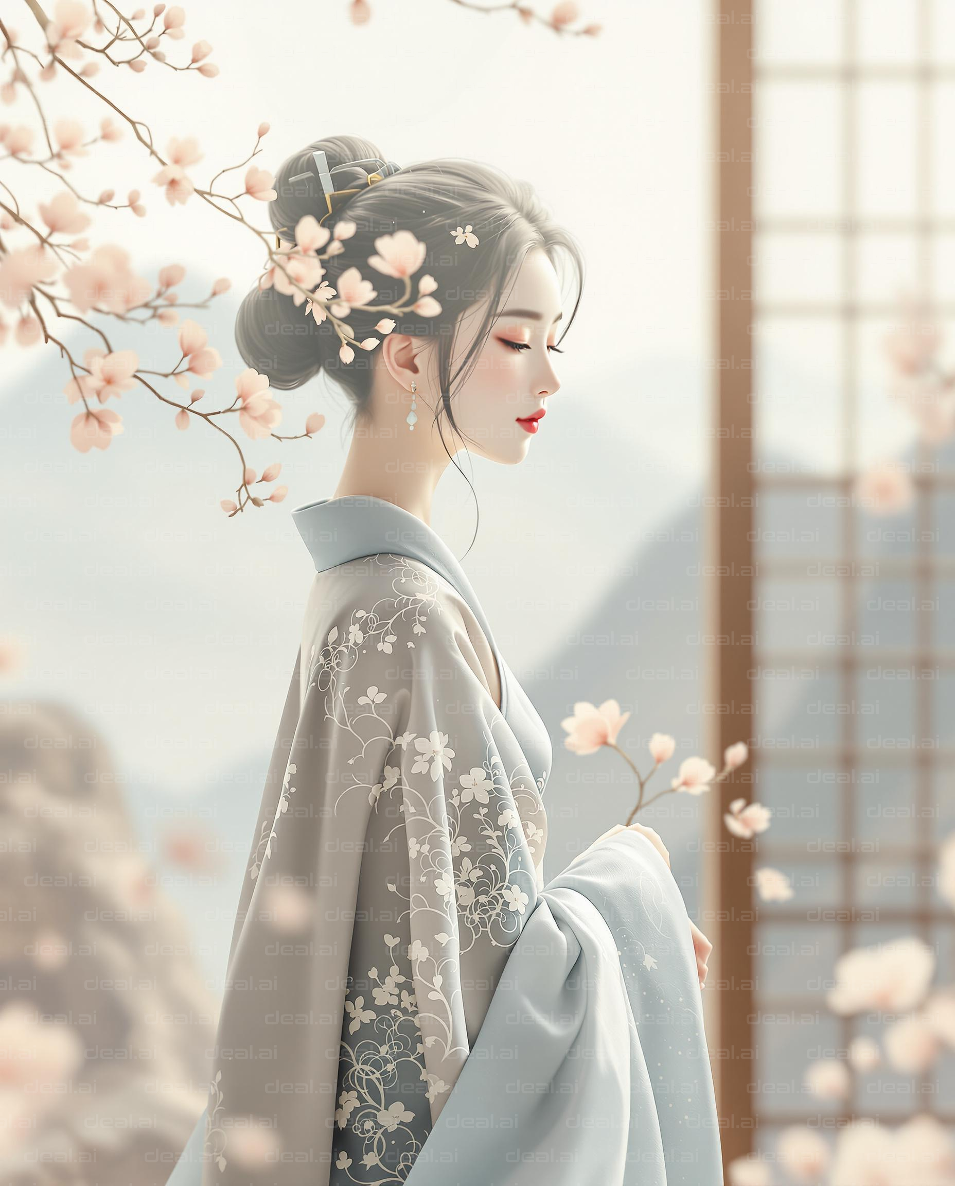 "Serene Elegance Amid Sakura Blossoms"