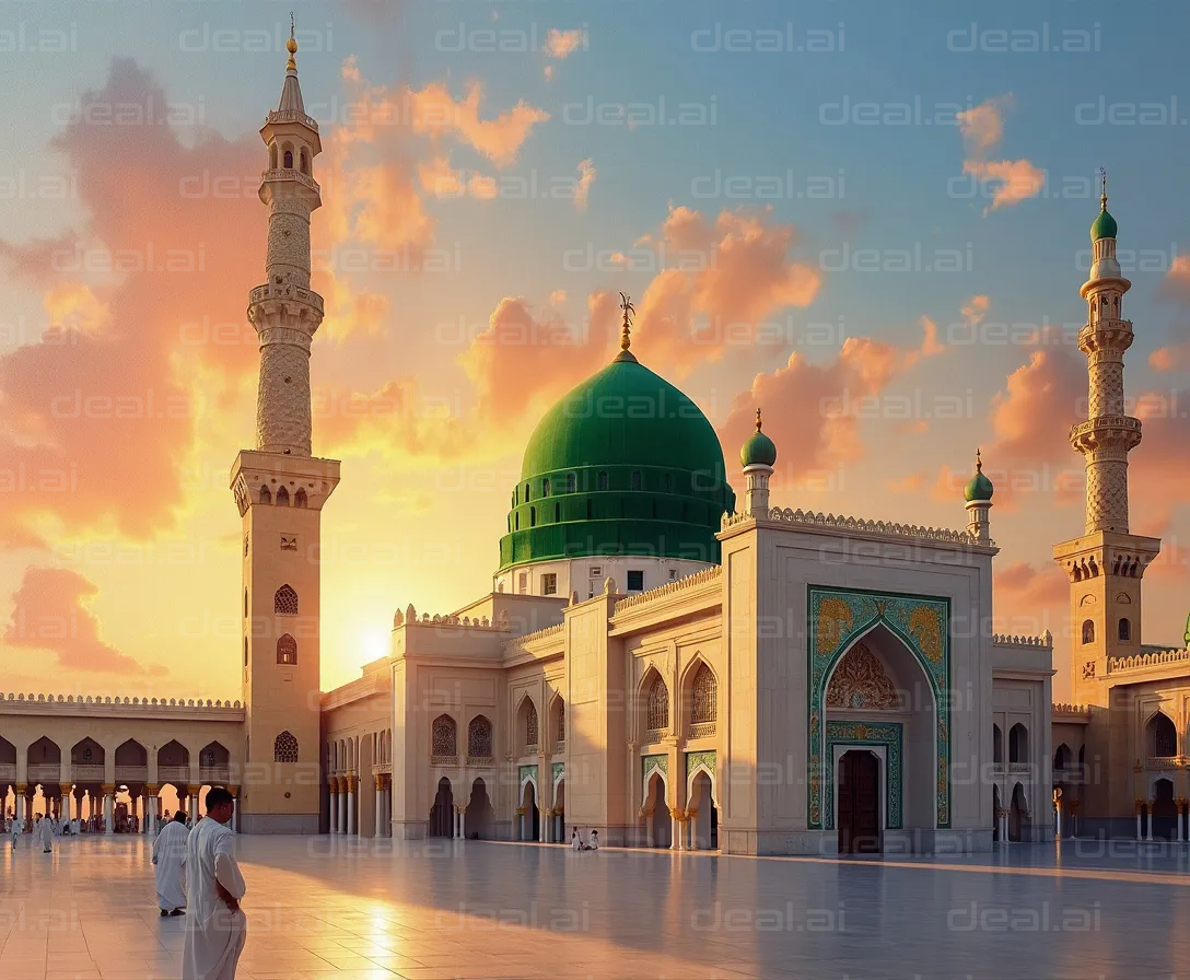 "Sunset at the Holy Mosque in Medina"