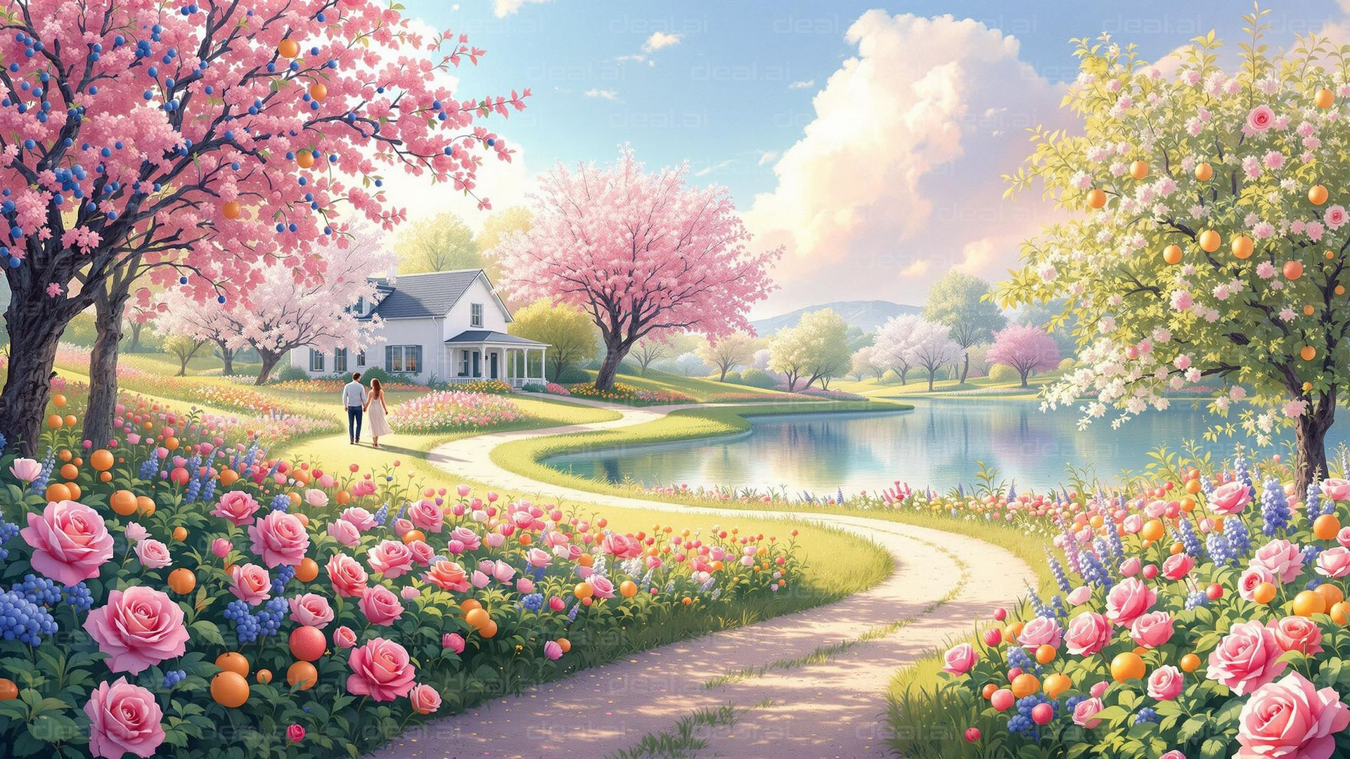 "Springtime Stroll by the Lake"